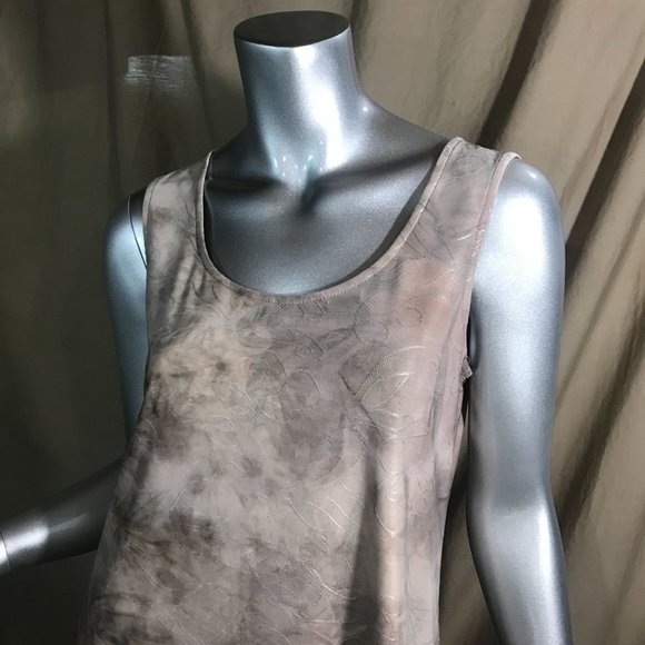 AB Studio Women's Small Sleeveless Tunic Tan Top Blouse Asymmetrical Scoop Soft - Picture 3 of 15